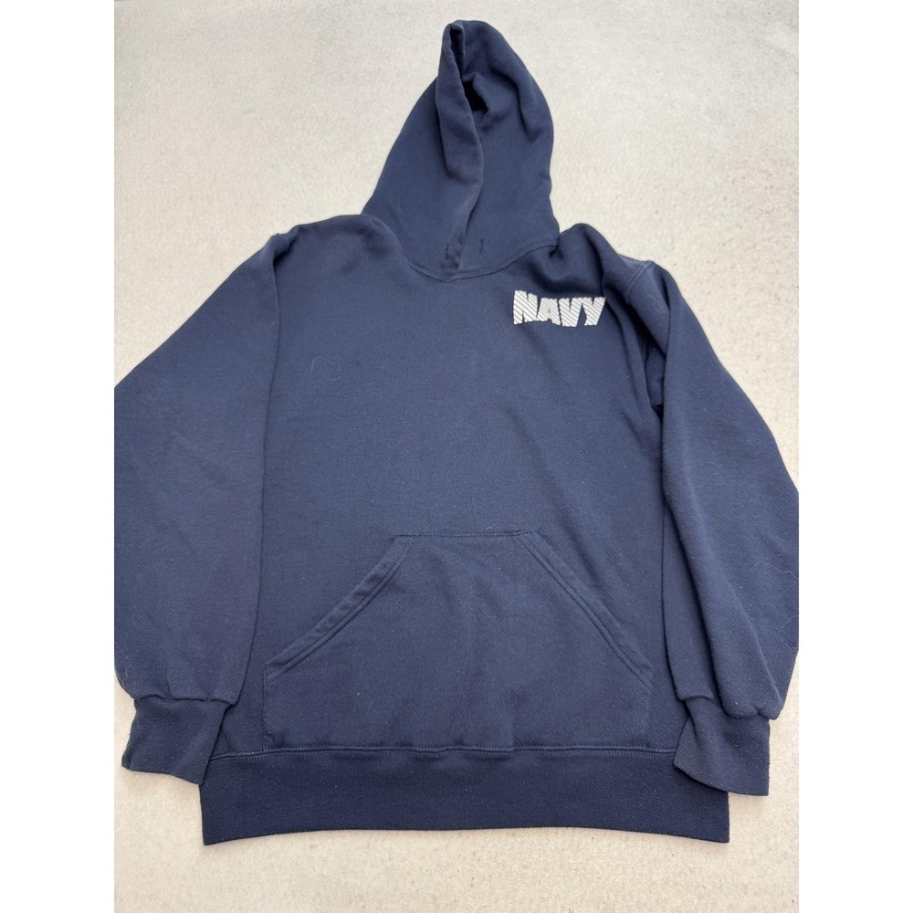 Vintage‎ Navy Hoodie Sweatshirt Mens Medium Blue Soffe Pullover Fleece Military